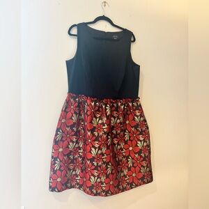 Floral Black and Red Midi Dress